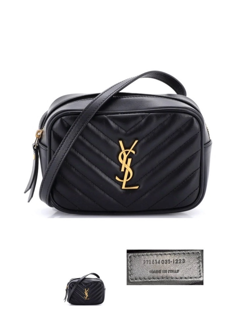 Saint Laurent Black Quilted Leather Camera Crossbody with Gold YSL